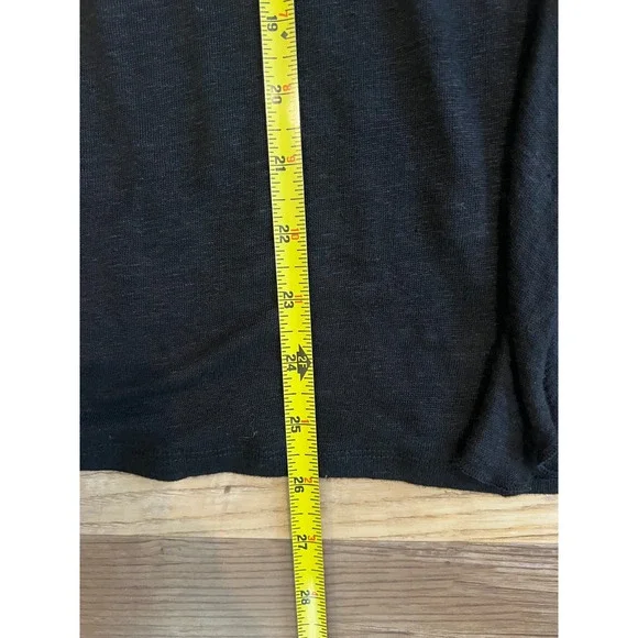 Sundance Black V-Neck Ruffle Neck Top Size Medium 100% Linen Short Sleeve - Picture 6 of 6